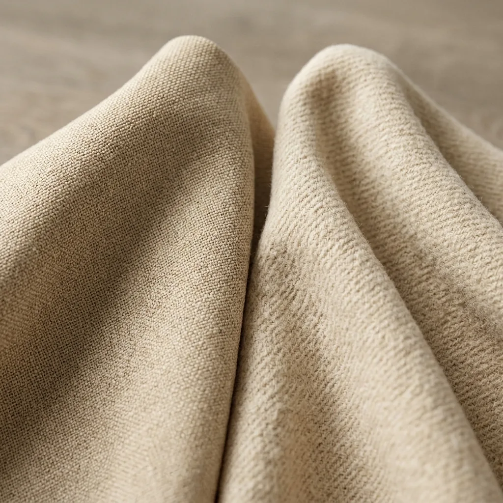 Fabric macro comparison of two natural textile swatches showing sharp versus soft texture