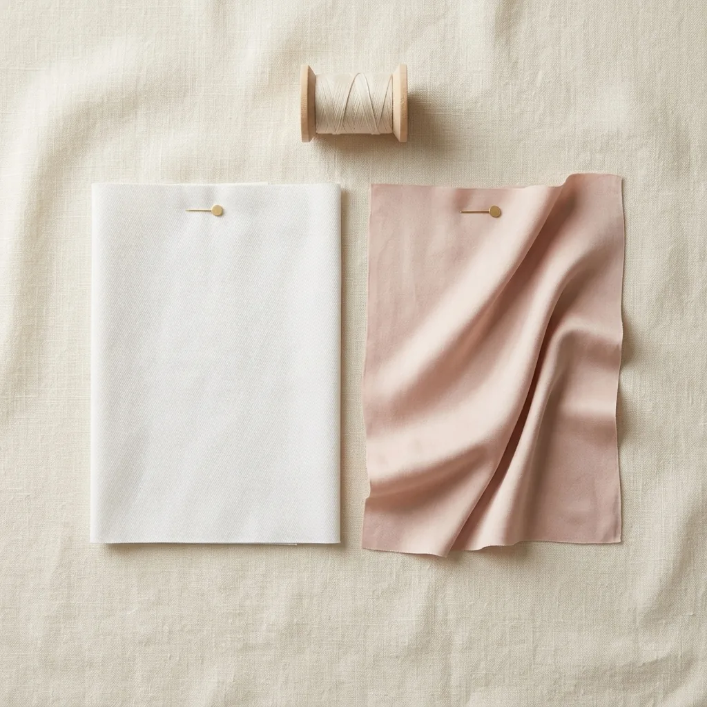 Two contrasting fabric swatches side by side representing physical structure versus projected energy in personal style