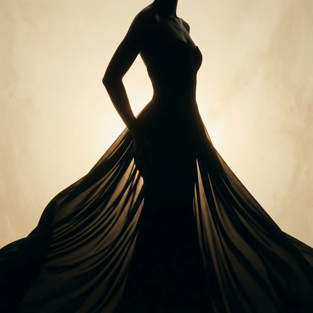 Moody editorial mood board silhouette evoking Renaissance painting glamour and Soft Dramatic power dressing